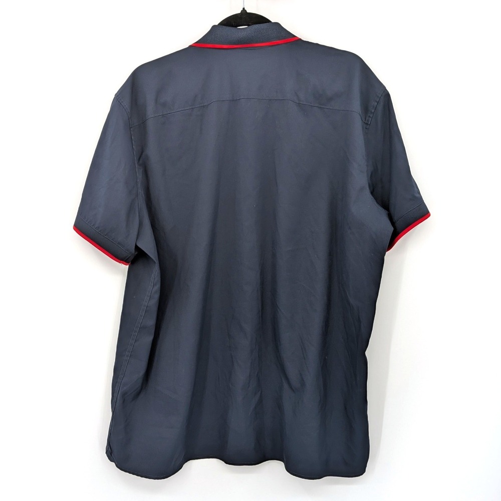 Perry Ellis Button Up Shirt Short Sleeve Stretch Navy Red Trim XL Retro Dad - Picture 2 of 6